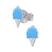 Zilveren oorstekers, blauwe ijsjes met glitters