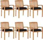 Decoways - Tuinstoelen stapelbaar 6 stuks met kussens massief teakhout