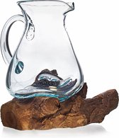 Gesmolten Glas op Houten Stronk - Waterkan - Handgemaakt - 18x10cm