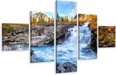 Schilderij - Herfstig landschap en waterval, 5luik, premium print