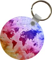 Sleutelhanger - Wereldkaart - Kleuren - Abstract - Plastic - Rond - Uitdeelcadeautjes