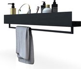 Support de douche Zwart - Support de douche avec porte-serviettes - Acier inoxydable - Matériel de montage inclus - 35CM