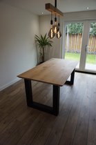 Eikenhouten eettafel | 80x160cm | U-poot robuust mat zwart | verjongde rand