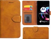 Motorola Moto Edge 20 Pro Hoesje - Bookcase - Pu Leder Wallet Book Case Cognac Bruin Cover