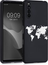 kwmobile telefoonhoesje compatibel met Sony Xperia 10 III - Hoesje voor smartphone in wit / zwart - Wereldkaart design