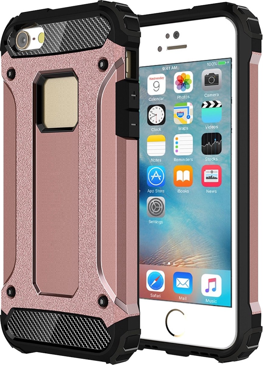 Mobigear Hoesje geschikt voor Apple iPhone SE (2016) Telefoonhoesje Hardcase | Mobigear Outdoor Backcover Shockproof | Schokbestendig iPhone SE (2016) Telefoonhoesje | Anti Shock Proof - Roségoud