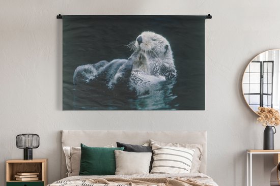 Tenture murale - Toile murale - Loutre d'Europe sur le dos - 180x120 cm - Tapisserie