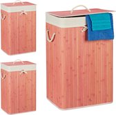 Relaxdays 3x wasmand bamboe - wasbox opvouwbaar - 80 L - 65,5 x 43,5 x 33,5 cm - roze