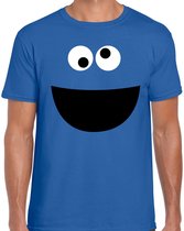 Blauwe cartoon knuffel monster verkleed t-shirt blauw voor heren - Carnaval fun shirt / kleding / kostuum S