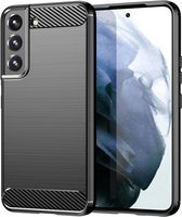 Geborsteld TPU Hoesje Geschikt voor Samsung Galaxy S22 Plus | Beschermhoes | Back Cover | Flexibel TPU | Stijlvol Carbon | Dun | Zwart