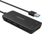 USB3.0 Hub met 3 type-A poorten - Kaartlezer SD/MF - Geïntegreerde kabel: 20 cm - Zwart