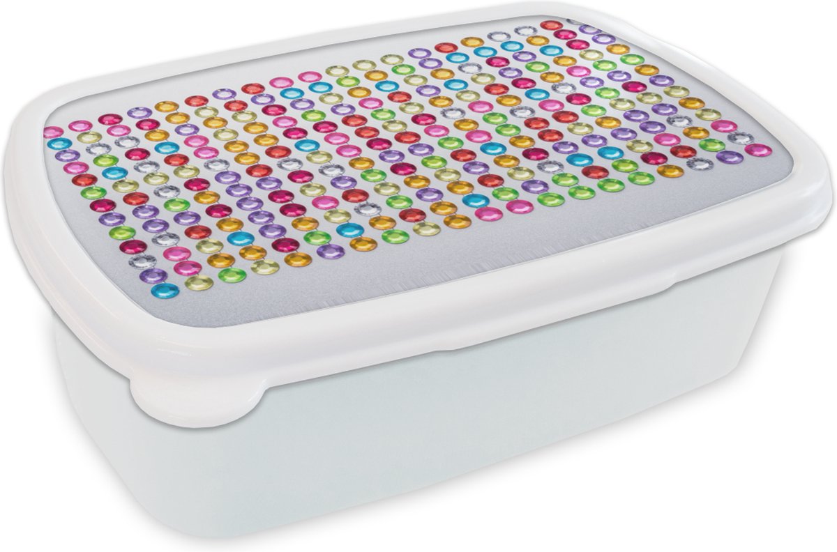 Broodtrommel Wit - Lunchbox - Brooddoos - Collectie Strass edelstenen - 18x12x6 cm - Volwassenen
