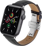 Qialino Leren bandje Apple Watch series 1-7 voor 38-40-41 mm - Zwart