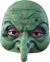 Partychimp Halfmasker Heks Halloween Masker voor bij Halloween Kostuum Volwassenen - Latex - Groen - One-size