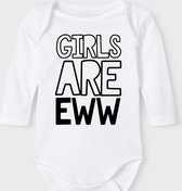 Baby Rompertje met tekst 'Girls are eww' |Lange mouw l | wit zwart | maat 50/56 | cadeau | Kraamcadeau | Kraamkado