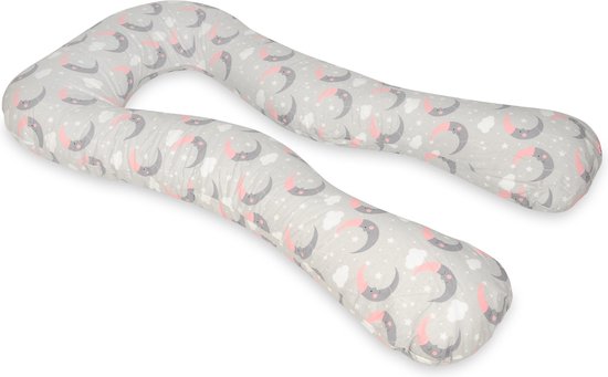 Voedingskussen - Zwangerschapskussen - 300 cm - 100% katoen - grijs met maantjes