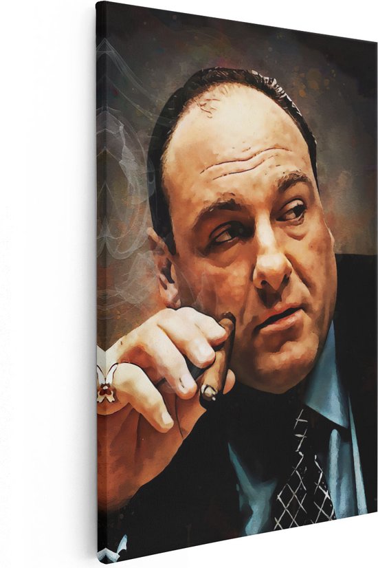 Artaza Canvas Schilderij Tony Soprano met een Sigaar - 80x120 - Groot - Muurdecoratie - Canvas Print