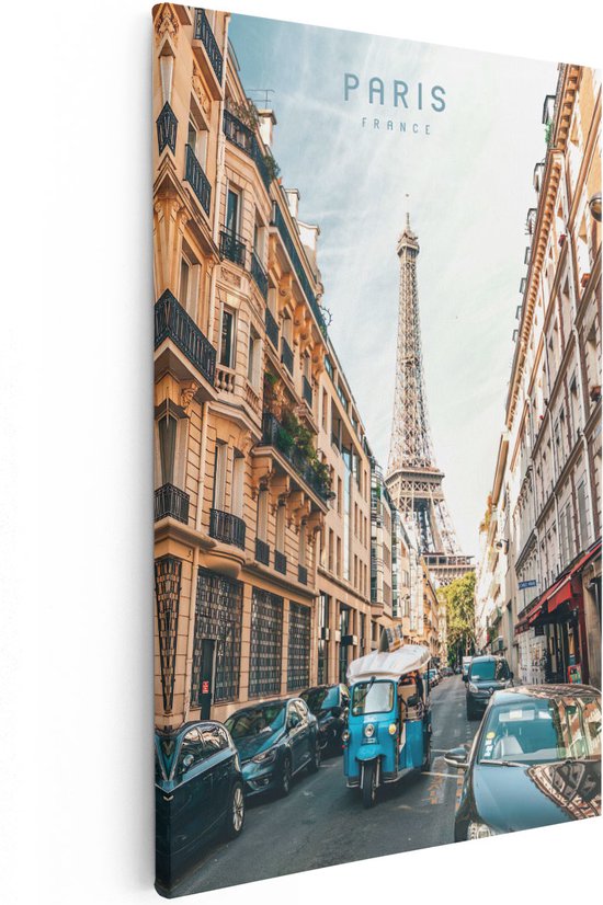 Artaza Canvas Schilderij Straat in Parijs met de Eiffeltoren - 40x60 - Poster Foto op Canvas - Canvas Print
