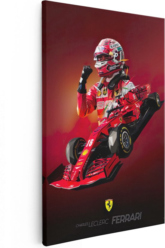 Artaza Canvas Schilderij Charles Leclerc bij Ferrari F1 - 40x60 - Poster Foto op Canvas - Canvas Print