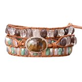 Marama - bracelet wrap Cuir Gris Labradorite - bracelet femme - Labradorite - 50 cm - cadeau saint valentin pour elle