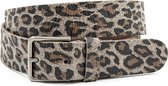 Dames ceintuur bruin/zwart luipaard 4 cm breed - Zwart / Bruin - Casual - Leer - Taille: 100cm - Totale lengte riem: 115cm
