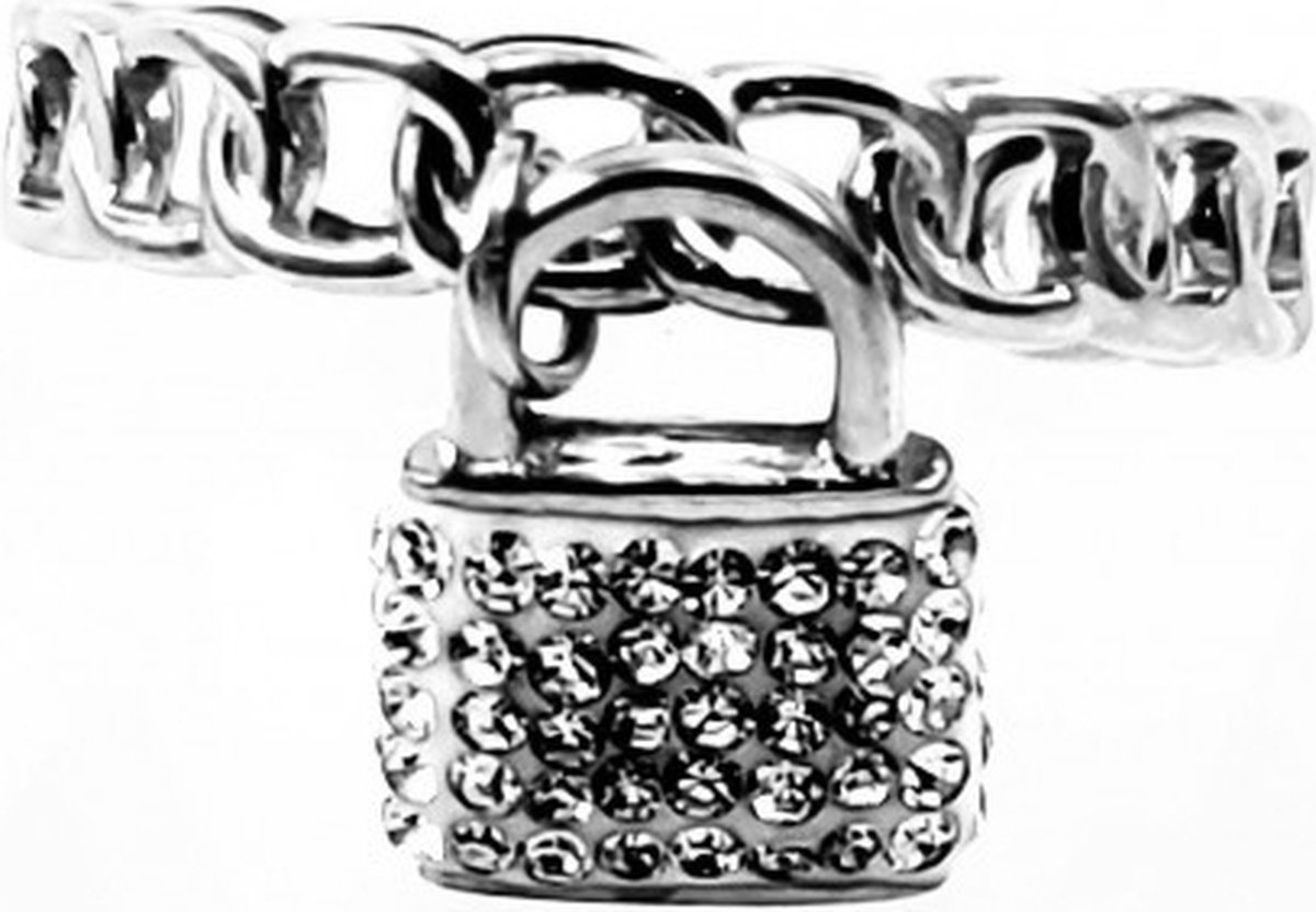 Dottilove Verstelbare Ring - Ketting en Hangslot Ring - Dames Witgoudkleurig Verguld Stalen Ring + Cadeauzakje