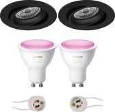 Primux Delton Pro - Inbouw Rond - Mat Zwart - Kantelbaar - Ø82mm - Philips Hue - LED Spot Set GU10 - White and Color Ambiance - Bluetooth