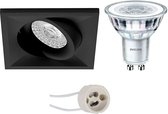 LED Spot Set - Proma Qiundo Pro - GU10 Fitting - Inbouw Vierkant - Mat Zwart - Kantelbaar - 80mm - Philips - CorePro 830 36D - 4.6W - Warm Wit 3000K