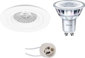 LED Spot Set - Pragmi Rodos Pro - GU10 Fitting - Inbouw Rond - Mat Wit - Ø93mm - Philips - CorePro 830 36D - 4W - Warm Wit 3000K - Dimbaar