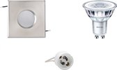 LED Spot Set - Aigi - GU10 Fitting - Waterdicht IP65 - Inbouw Vierkant - Mat Chroom - 82mm - Philips - CorePro 830 36D - 3.5W - Warm Wit 3000K