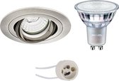 LED Spot Set - Pragmi Alpin Pro - GU10 Fitting - Inbouw Rond - Mat Nikkel - Kantelbaar - Ø92mm - Philips - MASTER 927 36D VLE - 3.7W - Warm Wit 2200K-2700K - DimTone Dimbaar