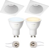 Pragmi Minko Pro - Inbouw Vierkant - Mat Wit - Verdiept - 90mm - Philips Hue - LED Spot Set GU10 - White Ambiance - Bluetooth