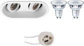 LED Spot Set - Pragmi Zano Pro - GU10 Fitting - Inbouw Ovaal Dubbel - Mat Wit - Kantelbaar - 185x93mm - Philips - CorePro 830 36D - 4.6W - Warm Wit 3000K