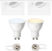 Pragmi Domy Pro - Inbouw Vierkant - Mat Wit - Verdiept - Kantelbaar - 105mm - Philips Hue - LED Spot Set GU10 - White Ambiance - Bluetooth