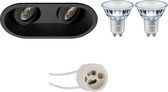 LED Spot Set - Pragmi Zano Pro - GU10 Fitting - Inbouw Ovaal Dubbel - Mat Zwart - Kantelbaar - 185x93mm - Philips - MASTER 927 36D VLE - 3.7W - Warm Wit 2200K-2700K - DimTone Dimbaar - BES LE