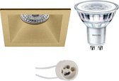 LED Spot Set - Pragmi Pollon Pro - GU10 Fitting - Inbouw Vierkant - Mat Goud - Verdiept - 82mm - Philips - CorePro 830 36D - 4.6W - Warm Wit 3000K - BES LED