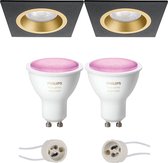Luxino Rodos Pro - Inbouw Vierkant - Mat Zwart/Goud - 93mm - Philips Hue - LED Spot Set GU10 - White and Color Ambiance - Bluetooth