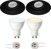 Pragmi Nivas Pro - Inbouw Rond - Mat Zwart - Trimless - Kantelbaar - Ø150mm - Philips Hue - LED Spot Set GU10 - White Ambiance - Bluetooth - BSE