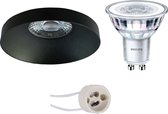 LED Spot Set - Pragmi Vrito Pro - GU10 Fitting - Inbouw Rond - Mat Zwart - Ø82mm - Philips - CorePro 827 36D - 3.5W - Warm Wit 2700K - BES LED