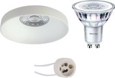 LED Spot Set - Pragmi Vrito Pro - GU10 Fitting - Inbouw Rond - Mat Wit - Ø82mm - Philips - CorePro 827 36D - 5W - Warm Wit 2700K - Dimbaar - BES LED