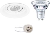 LED Spot Set - Pragmi Domy Pro - GU10 Fitting - Inbouw Rond - Mat Wit - Verdiept - Kantelbaar - Ø105mm - Philips - CorePro 827 36D - 4.6W - Warm Wit 2700K - BES LED