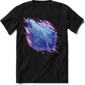 Dieren T-Shirt | wolf retro kleding Kado Heren / Dames | Perfect wildlife Cadeau shirt - Zwart - 3XL