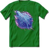 Dieren T-Shirt | wolf retro kleding Kado Heren / Dames | Perfect wildlife Cadeau shirt - Donker Groen - S