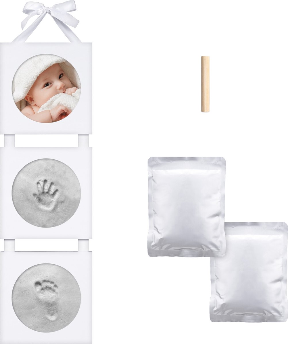 Navaris baby handafdruk en voetafdruk kit - Drie frame hangers met klei voor het gieten van baby's Hand- en voetafdrukken - Voor jongens en meisjes