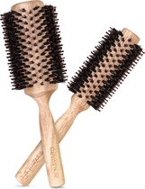 Navaris ronde haarborstels met wildzwijnhaar - Set van 2 stuks - Houten borstels met natuurlijke haren - Antistatisch en hittebestendig - 2 formaten