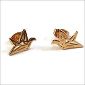 Aramat jewels ® - Aramat jewels oorbellen zweerknopjes origami vogel goudkleurig staal 9mm