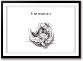 The woman zwart wit poster de vrouw | line art anatomie | wanddecoratie toilet | Liggend 30 x 21 cm