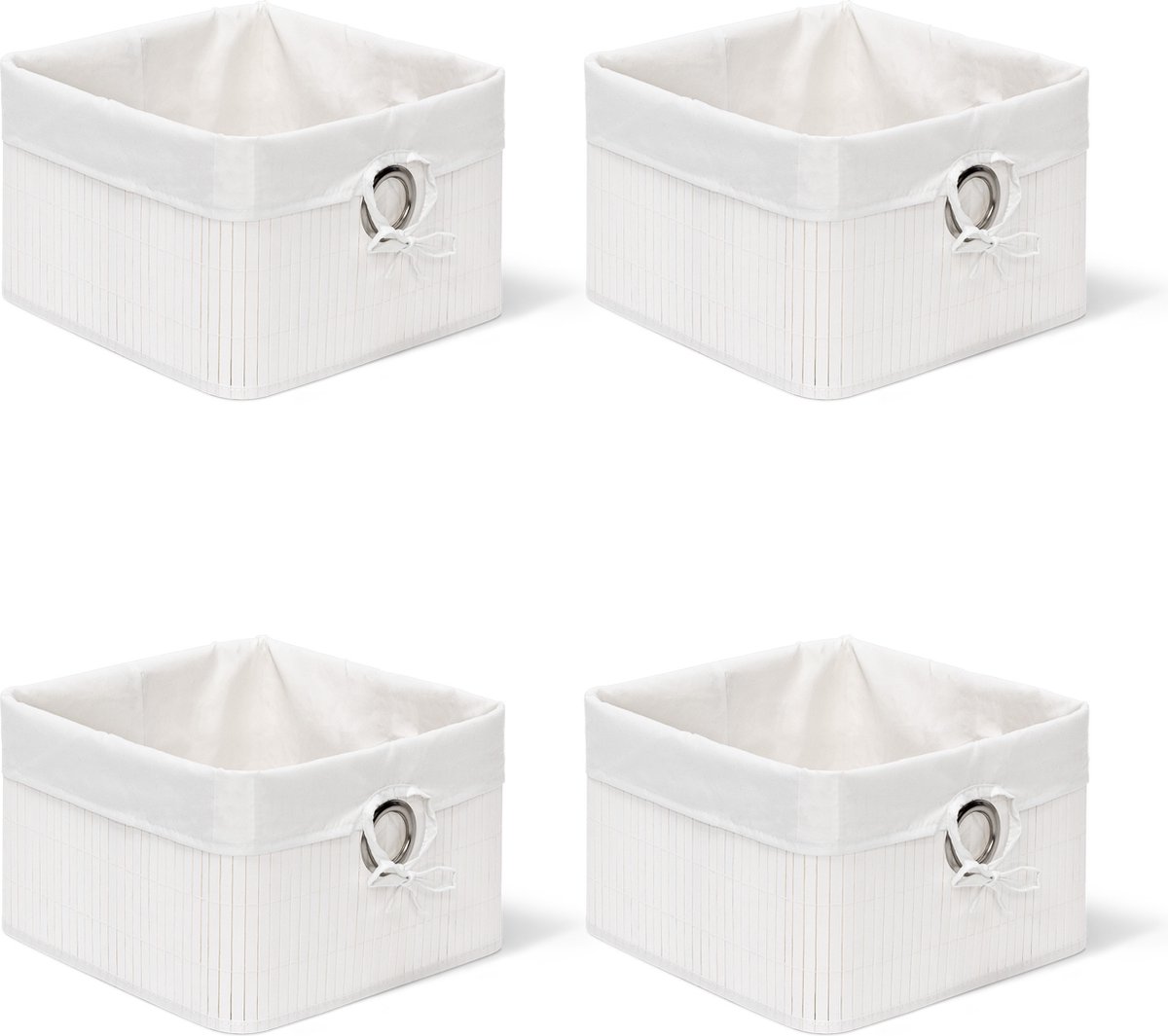 4x opbergmand wit - bamboe - mand met stof - opbergbox voor in kast