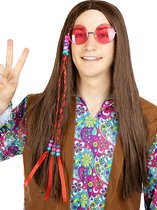 FUNIDELIA Bruine Hippie Wig voor vrouwen en mannen De jaren '60