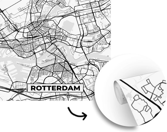 Papier peint - Carte Papier peint photo - Rotterdam - Zwart - Wit - Largeur 240 cm x hauteur 240 cm